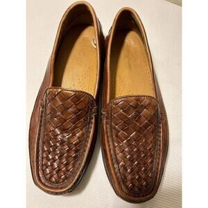 Men’s Cherokee Brown Leather Woven Dress Casual Loafer Shoes Brazil, SZ 9 M